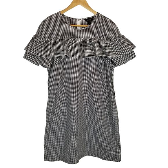 J. Crew Women's Edie Black White Micro Check Gingham Ruffle Shift Dress Size 12 - Picture 1 of 5